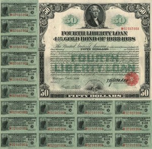 $50 Fourth Liberty Loan Bond - Great Condition